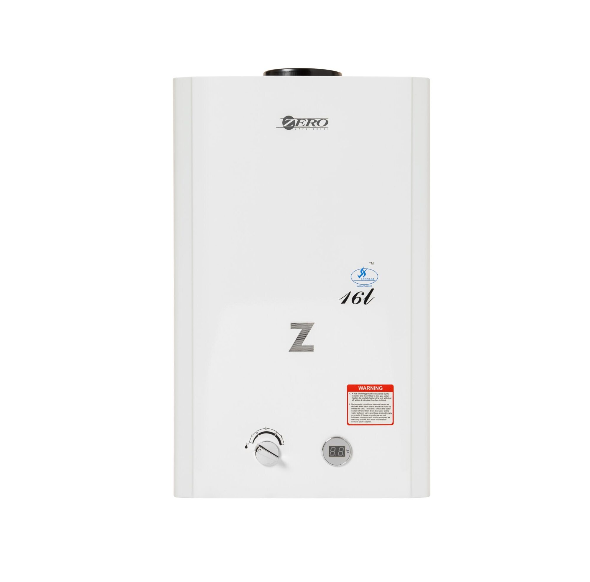 Zero 16L Low Pressure Gas Geyser And Flue (White)